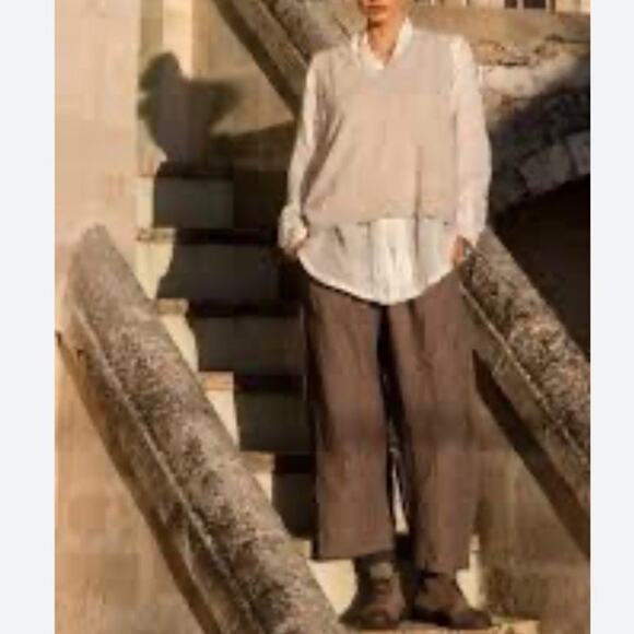 Lotta Stennson Rare Brown Wide Leg Hip Slinger Boho Coastal Grandma Linen Pants - Picture 1 of 8